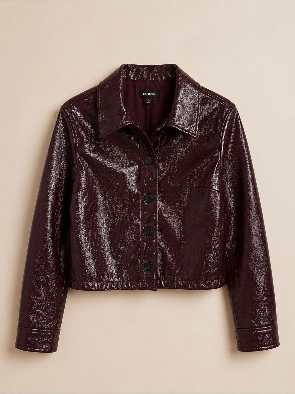 Y2K EXPRESS Oxblood Glossy Faux Leather Jacket - small